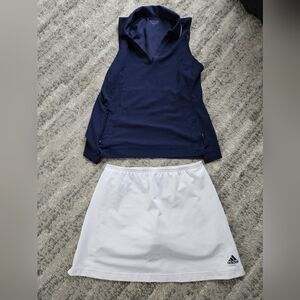 Athleta Everyday Navy Blue Polo Tank & Adidas White Tennis Skort - Both Medium